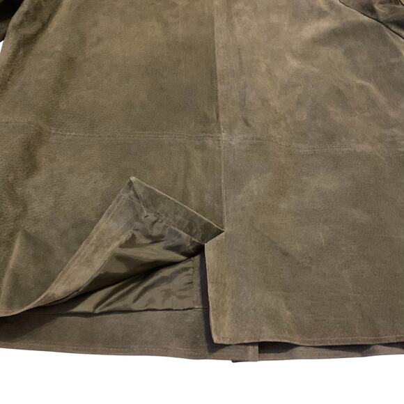 ISZ LEATHERS Womens XL Forest Green Suede Genuine Leather Button Front Jacket - Picture 11 of 13